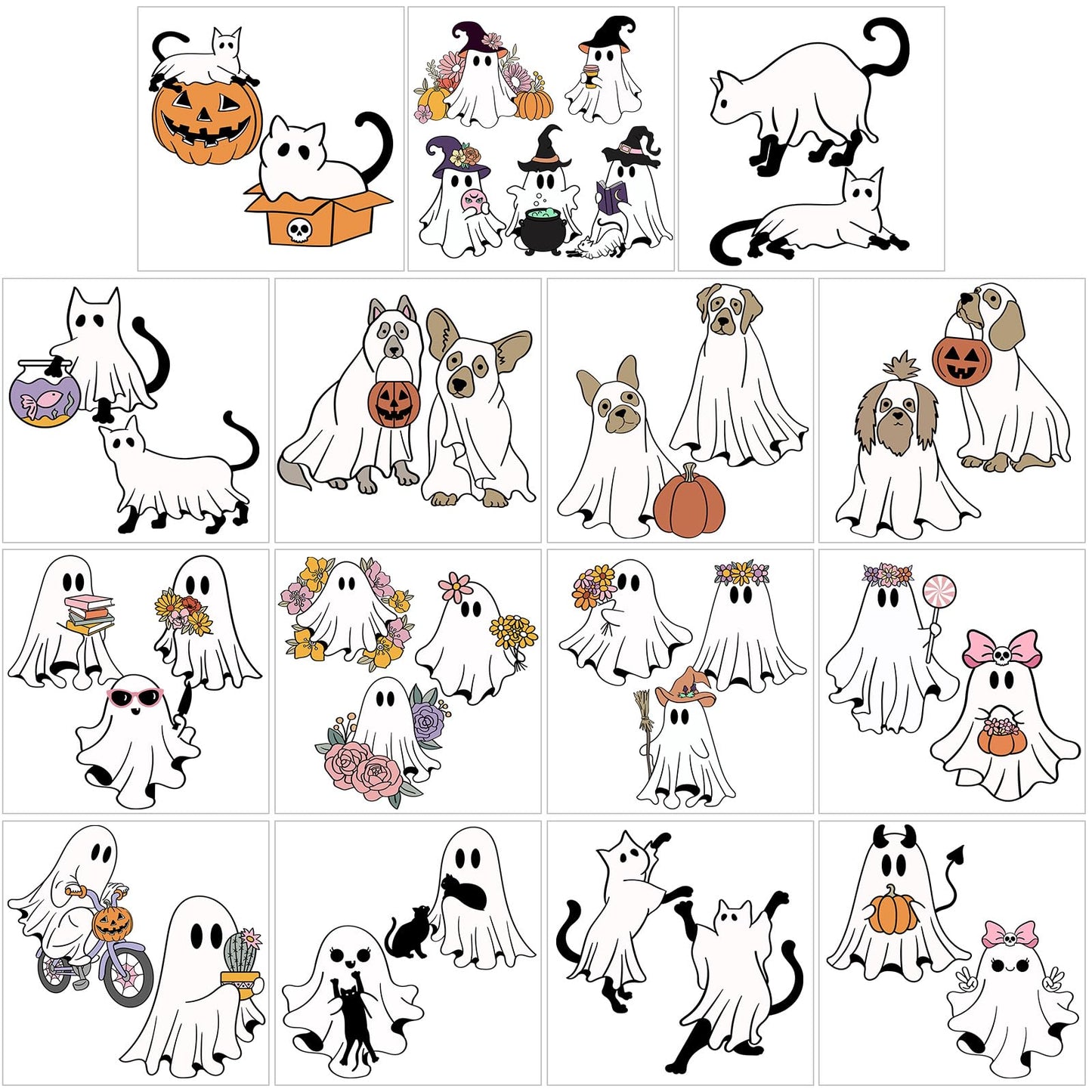 Harloon 15 Sheets Halloween Classical Ghost Rub on Transfers for Crafts Furniture Wood Ornaments Ghost and Cat Dog Stickers Rub on Decals for Halloween Scrapbook DIY Wood Fabric Journal Envelope