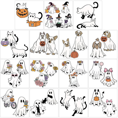 Harloon 15 Sheets Halloween Classical Ghost Rub on Transfers for Crafts Furniture Wood Ornaments Ghost and Cat Dog Stickers Rub on Decals for Halloween Scrapbook DIY Wood Fabric Journal Envelope
