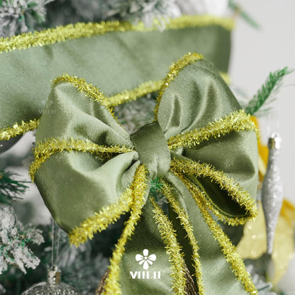 MEEDEE Moss Green Velvet Gold Tinsel Edge Ribbon 2.5 Inch Christmas Metallic 10 Yards Spool for Tree, Garlands, Wreaths, Bows, Tree Toppers, Crafts