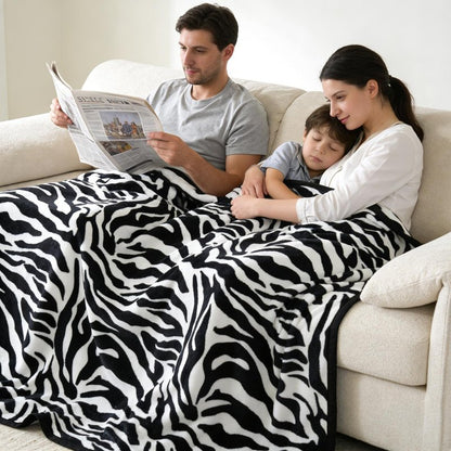 PU MEI Fuzzy Flannel Throw Blanket for Sofa, Couch, Bed, Black and White Zebra Print Blanket Animal - Lightweight Double Sided Cozy Super Soft Blankets, 50" x 60" inches