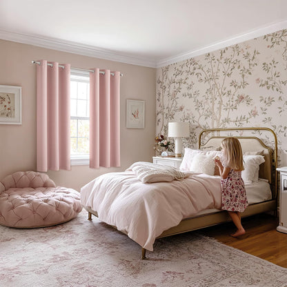 MIULEE Baby Pink Blackout Curtains - Thermal Insulated Room Darkening Drapes | 63-Inch Grommet Top Panels