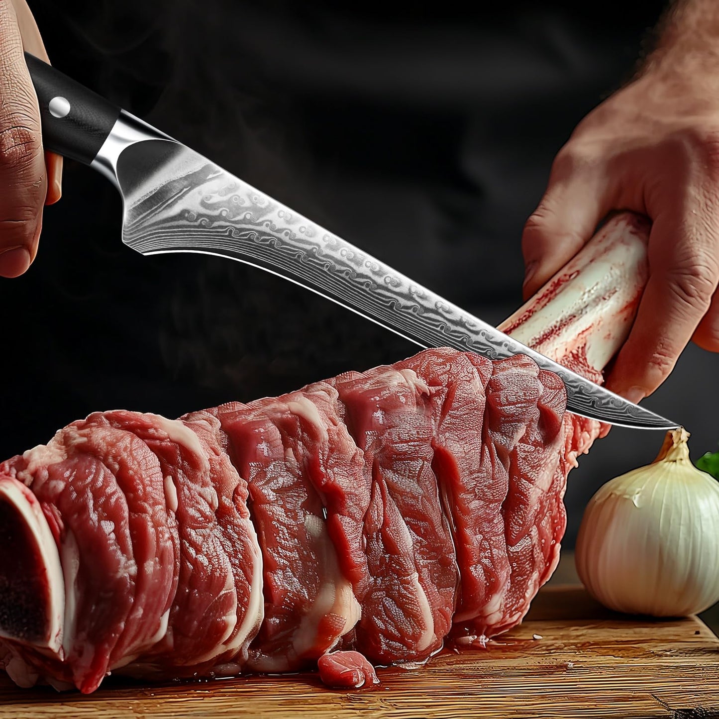 SHAN ZU 7 Inch Fillet Knife, Japanese Steel Damascus Boning Knife, Professional Sharp High Carbon Super Steel Kitchen Utility Knife with Ergonomic G10 Glass Fiber Handle