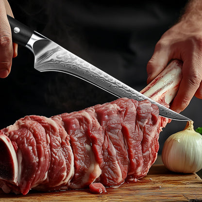 SHAN ZU 7 Inch Fillet Knife, Japanese Steel Damascus Boning Knife, Professional Sharp High Carbon Super Steel Kitchen Utility Knife with Ergonomic G10 Glass Fiber Handle