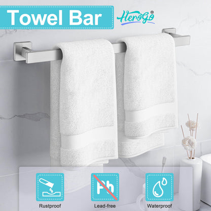 Herogo Bathroom Accessories Set, 23.5 Inch 5 Pieces Brushed Nickel Bathroom Hardware Set, Bath Towel Racks Bars with Toilet Paper Holder, Hand Towel Holder Ring & Hooks, Wall Mount