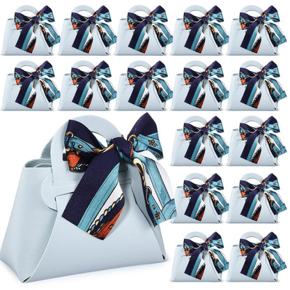 Abbylike 18 Pcs PU Leather Purse Gift Bags with Handles Ribbon Wedding Purse Party Favor Candy Boxes Treat Goodie Bag for Birthday Bridal Baby Showers Party (Blue)