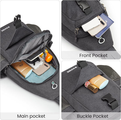 G4Free Canvas Sling Bag Crossbody Backpack with USB Charging Port & RFID Blocking, Hiking Daypack Chest Bag for Women Men