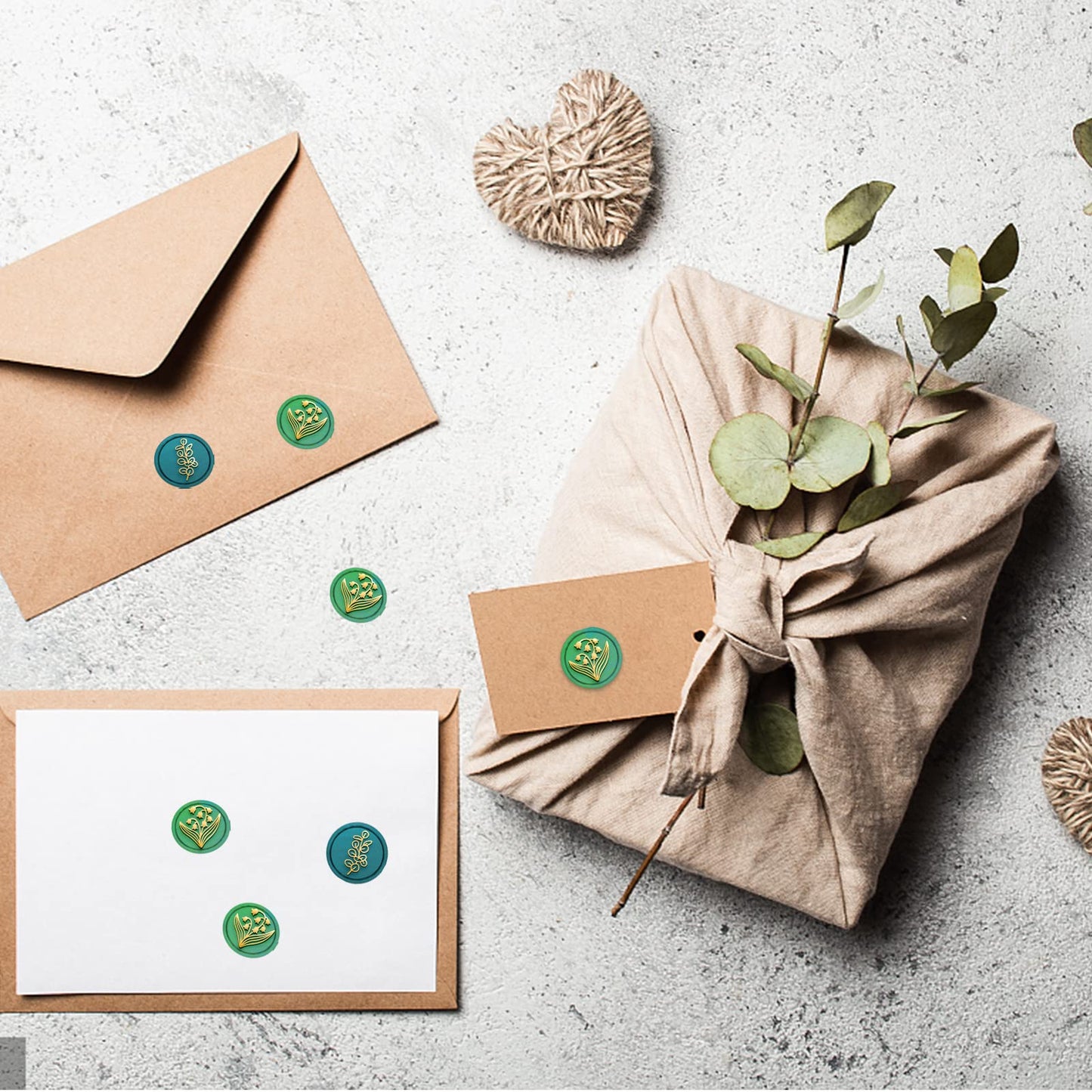 CRASPIRE 15mm Wax Seal Stamp Mini 2 Sides Pattern Brass Sealing Stamp Lily of The Valley Eucalyptus Leaves Vintage for Wedding Invitations Envelopes Halloween