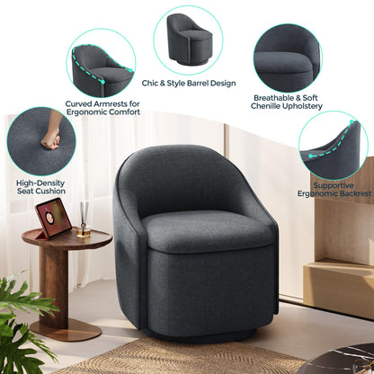 LINSY Swivel Accent Chair Set of 2, Comfy Chenille Barrel Chairs with Storage 360 Swivel Modern Armchair for Living Room Bedroom, Small Boucle Reading Chair for Study Room (Grey)