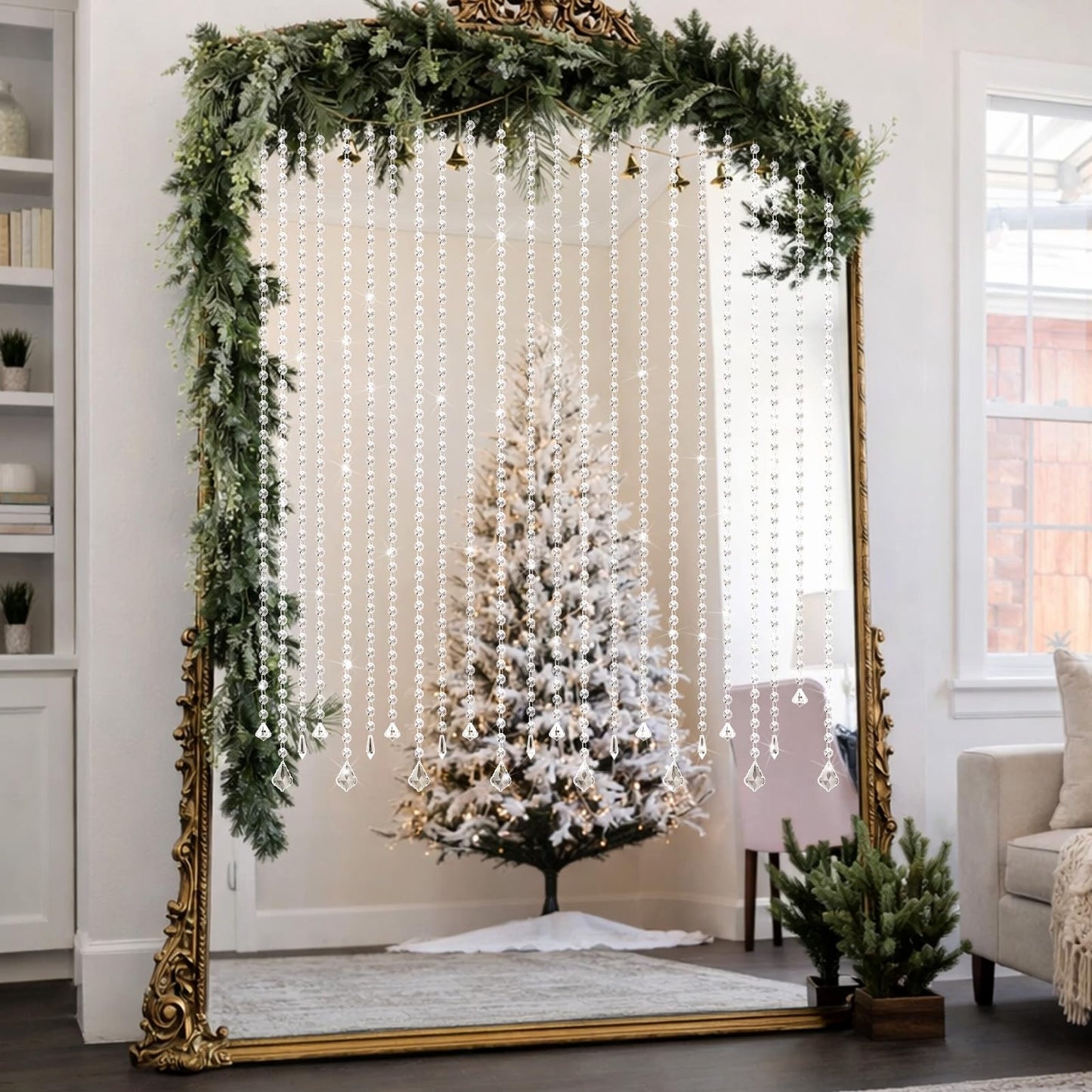 Teyva Daily 24 Pcs 39 Inch Clear Acrylic Crystal Garland Strands Hanging Chandelier Beaded Chain Ornament String Decorations Beaded Chain Garland Curtain for Wedding Party Manzanita Tree Centerpiece