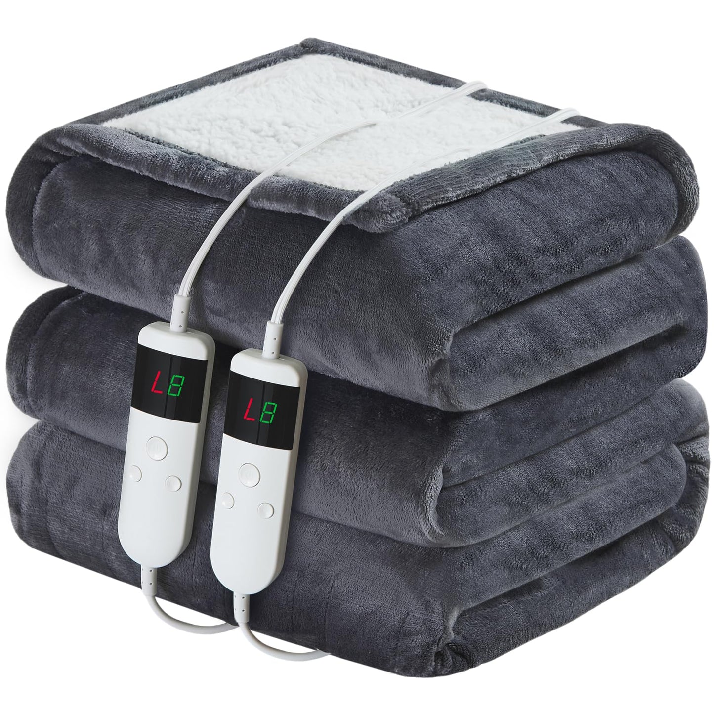 Electric Heated Blanket Queen Size 84''x90'' Soft Flannel & Sherpa Electric Blanket with 10 Heating Levels, Automatically Shut Down After 8h with Overheat Protection Machine Washable