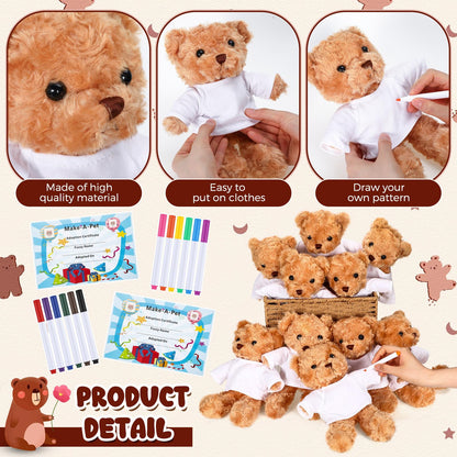 40 Pcs Make Your Own Stuffed Animal Bear Kit DIY 2026 Graduation Plush Gift 10 Pcs 9.84 Inches Rose Velvet Bear 10 White T Shirt 10 Set 12 Color Pen and Card for Graduates Party Craft Gift(Brown)
