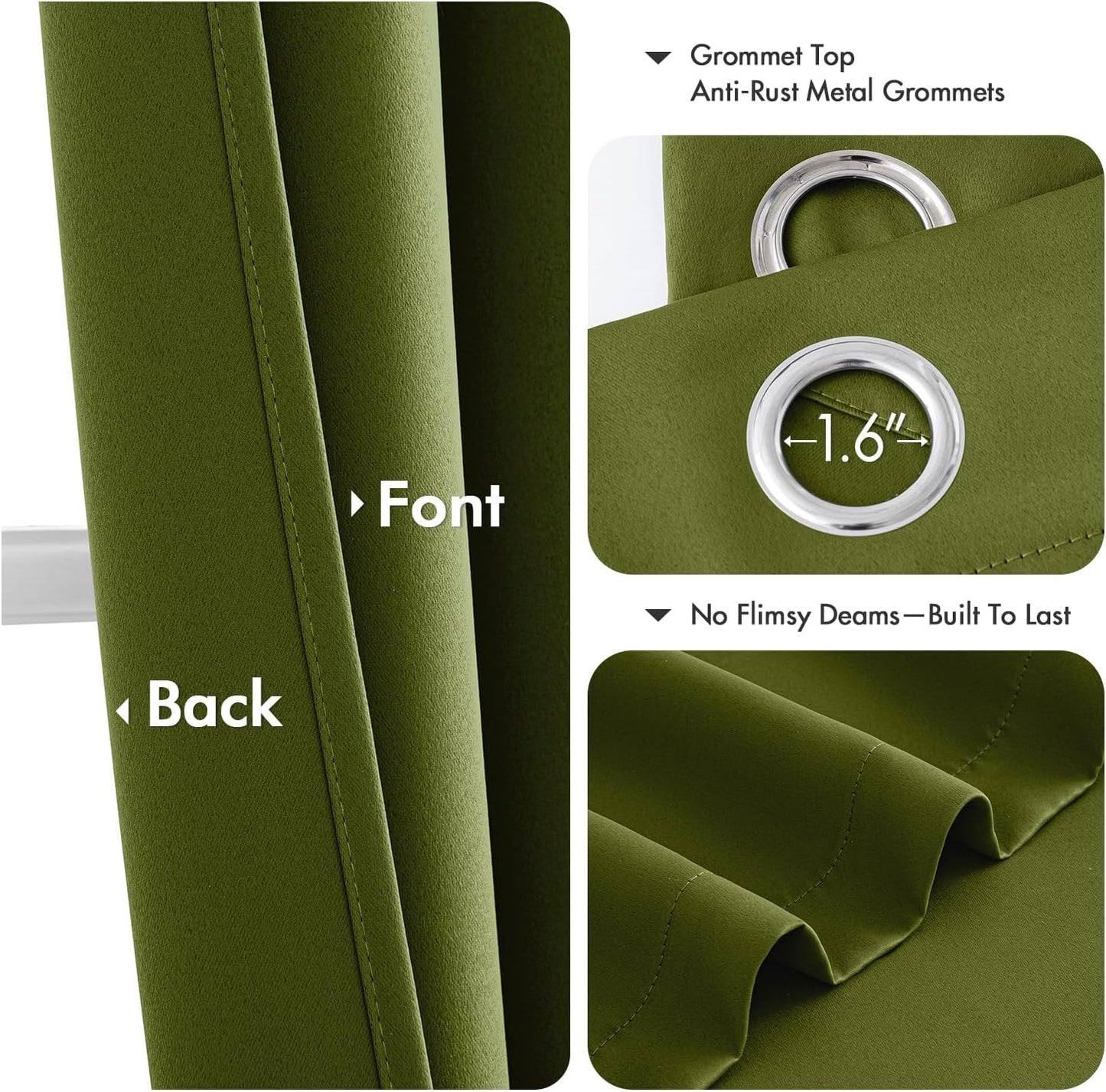 MIULEE Short Curtains - Light Olive Green Blackout Thermal Insulated Drapes | 2 Panels 40"x36" for Kitchen & Bedroom