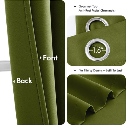 MIULEE Short Curtains - Light Olive Green Blackout Thermal Insulated Drapes | 2 Panels 40"x36" for Kitchen & Bedroom