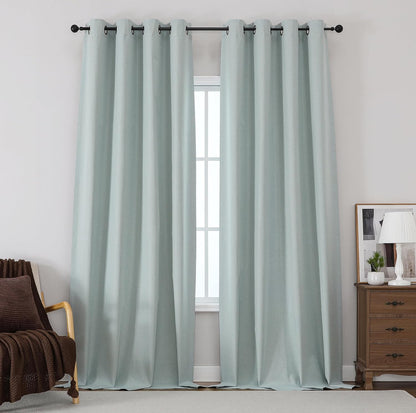 THOOO 100% Blackout Curtains - Natural Linen Textured Grommet Panels | 95-Inch Sage Green for Bedroom & Nursery