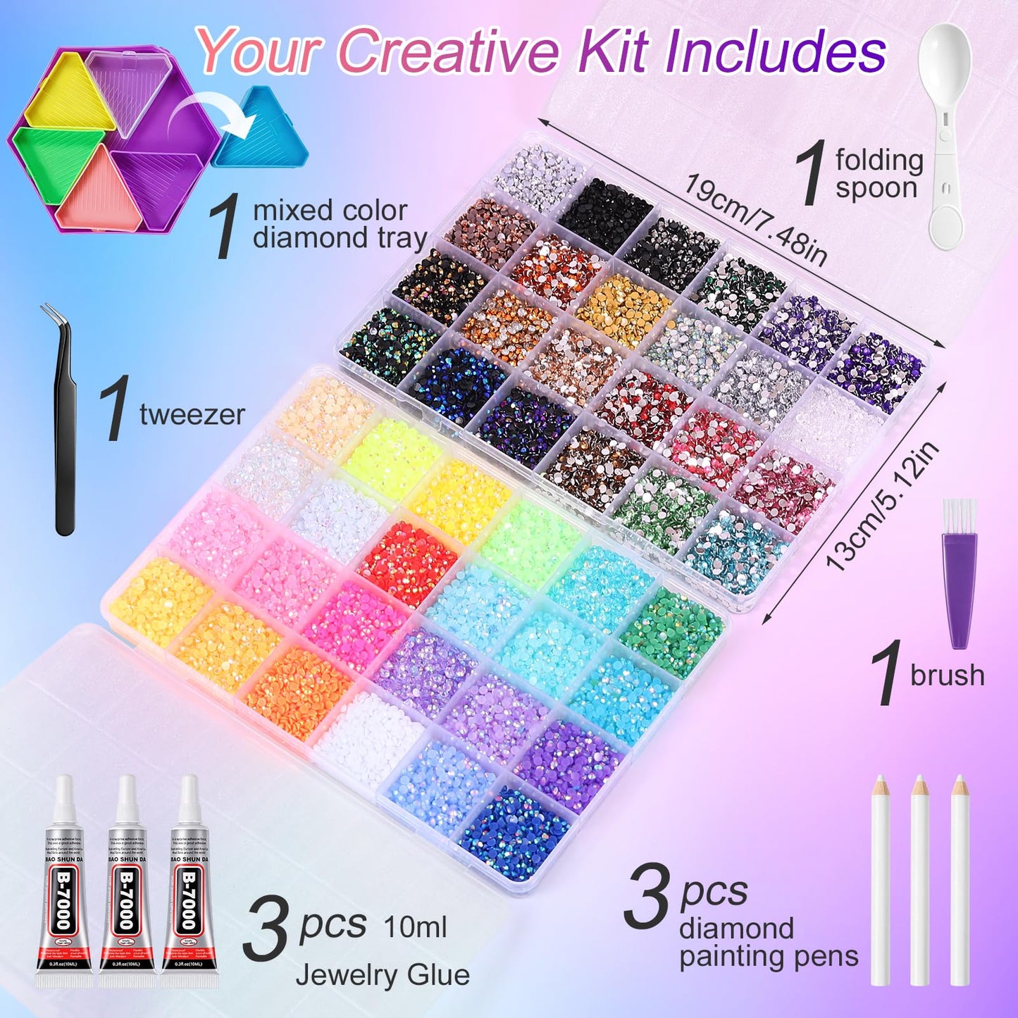 48000pcs Resin Jelly Rhinestones Bedazzling Gems Kit for DIY Stress Relief, 48 Colors Flat Back Pearls for Individual & Group Crafting