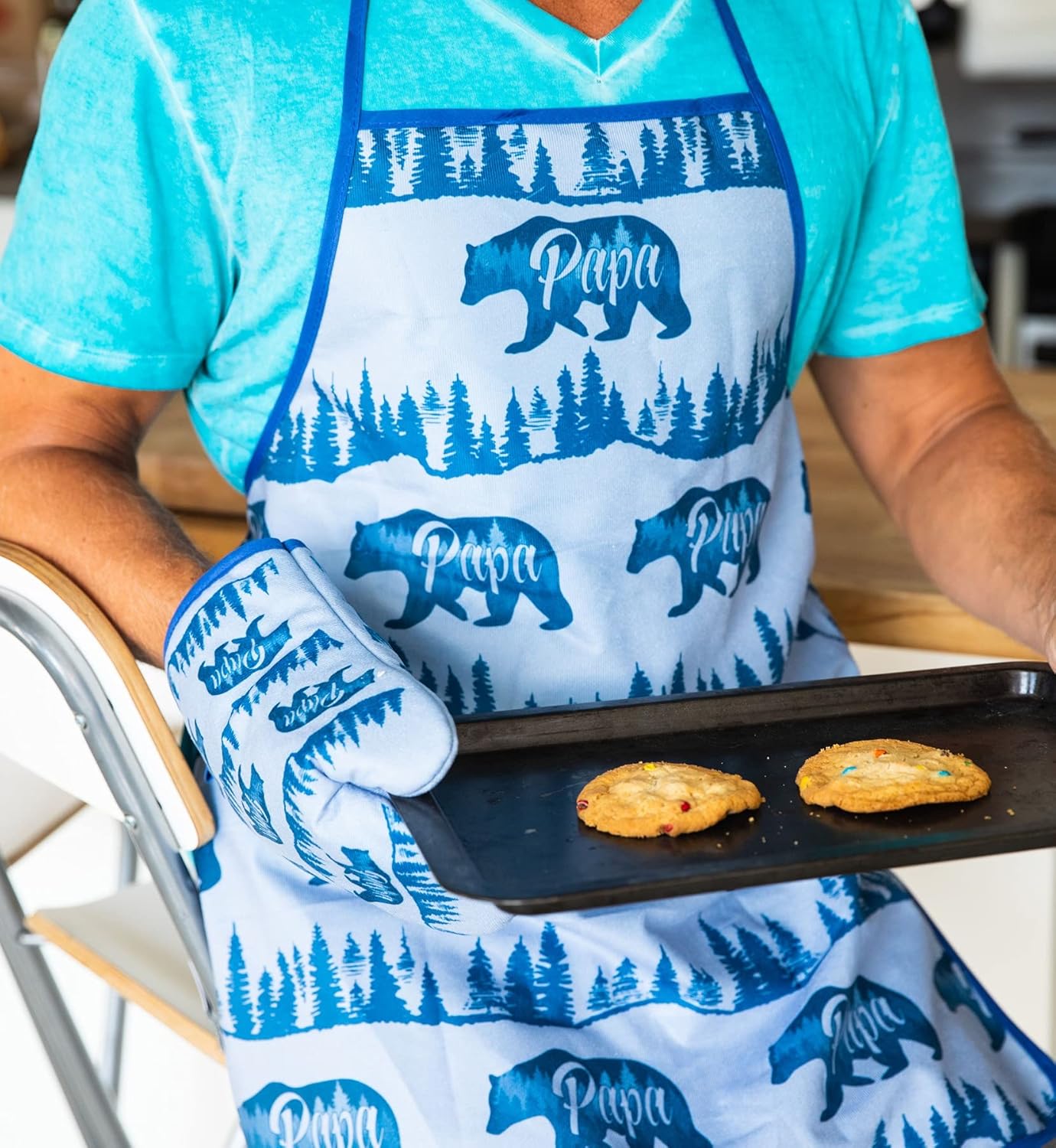 Papa Bear Funny Father's Day Cooking Graphic Novelty Kitchen Accessories, Cool Animal Oven Mitt
