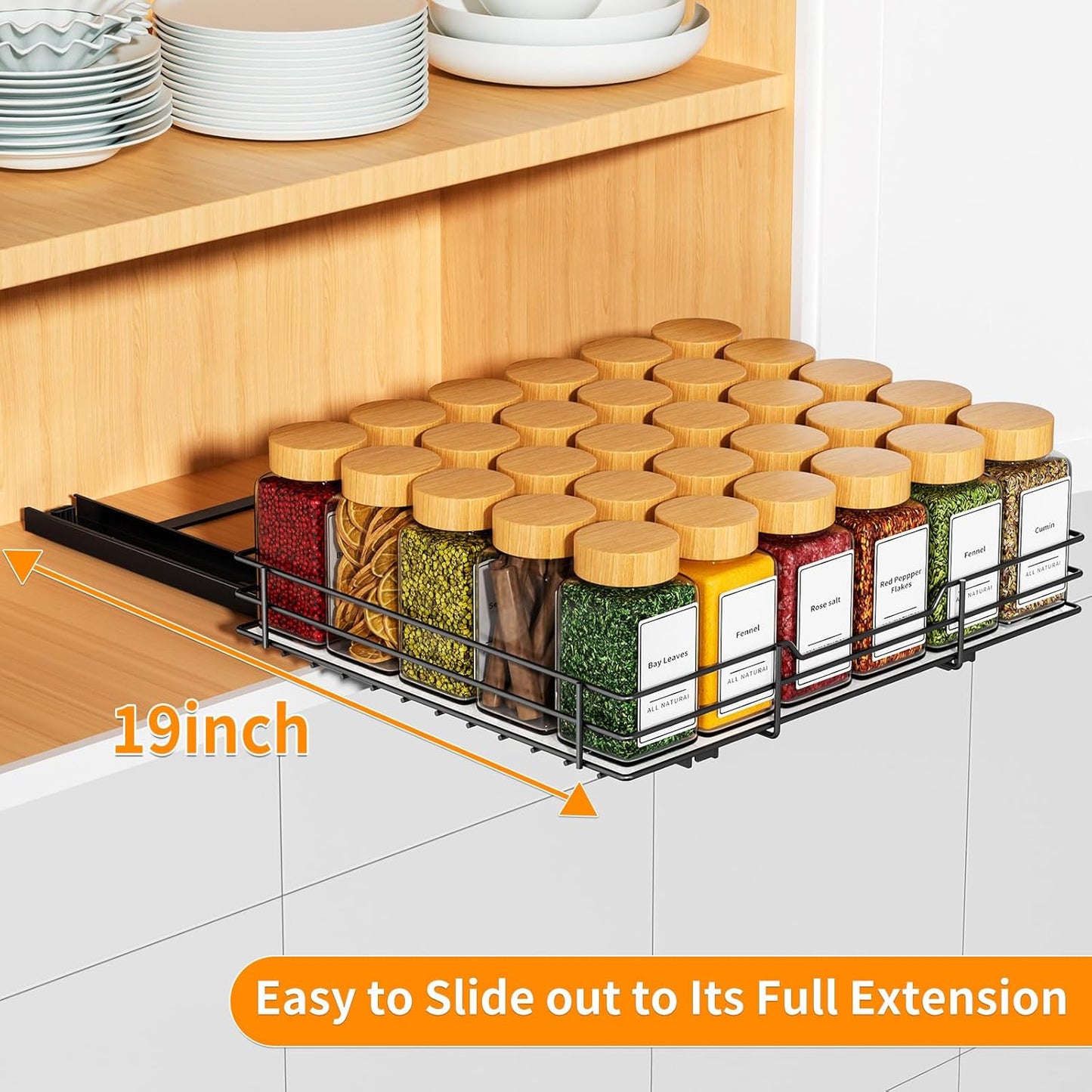 RCHYFEED Pull Out Spice Rack Organizer for Cabinet, Heavy Duty Slide Out Seasoning Organizer Fits Kitchen and Pantry