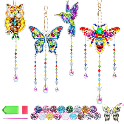 4Pcs Diamond Art Kits for Kids/Adults, Crafts for Kids Ages 8-12, Birthday Gifts for 6 7 8 9 10 11 Year Old teen Girl, Diamond Painting Kits wind chimes Crystal Window Suncatcher, Home Garden Decor