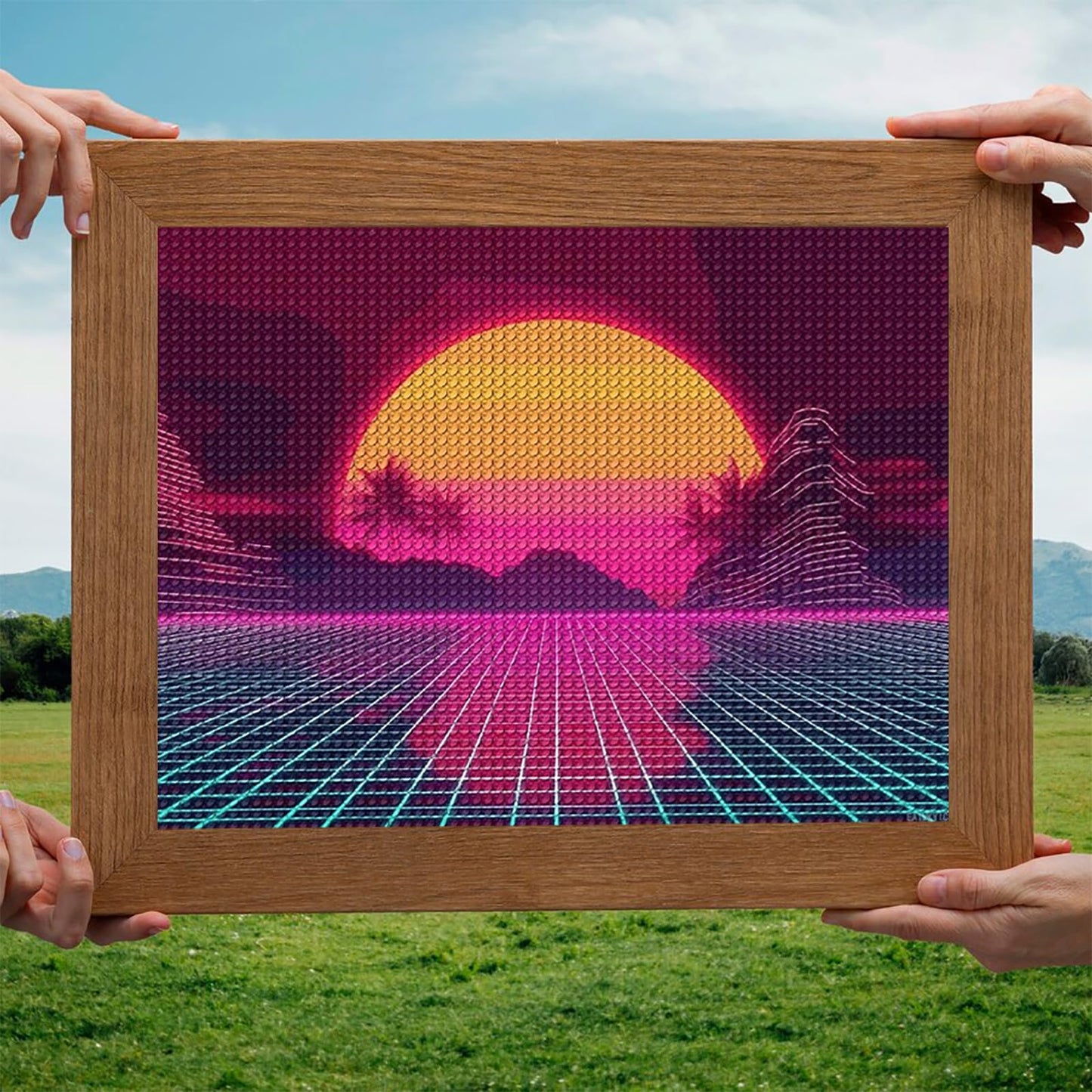 EATUKYIC Neon Vaporwave Mountain Sun Diamond Art Painting Art Kits for Adults Diamond Art Painting Diamond Art Kits 5D Diamond Painting Art Kits for Home Wall Decor 12x16inch