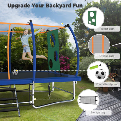 Lyromix 16FT Outdoor Rectangle Trampoline for Kids and Adults, Rectangular Trampoline with Curved Poles, Pumpkin Trampolin with Light, Sprinkler, Soccer and Storage Bag