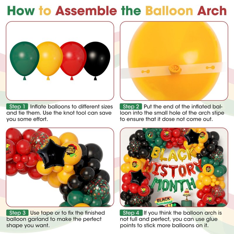 Ouddy Life 154Pcs Black History Month Decorations, History Month Balloons with Green Red Yellow Black History Printed Letter Stars Foil Balloon for African American