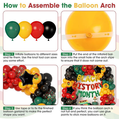 Ouddy Life 154Pcs Black History Month Decorations, History Month Balloons with Green Red Yellow Black History Printed Letter Stars Foil Balloon for African American