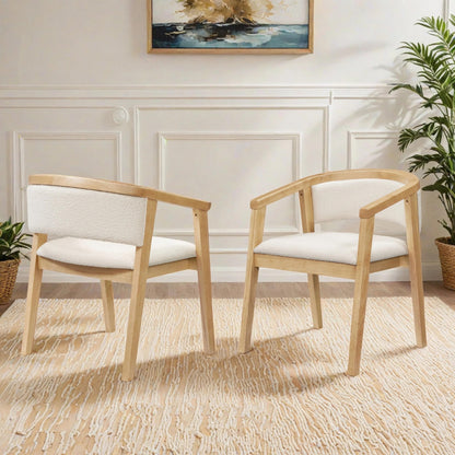 Christopher Knight Home Yunara Comfy Boucle Upholstered Dining Chairs Set of 2, Wooden Kitchen Chair with Curved Open Backrest, Mid Century Modern Living Room Chairs Set of 2, Beige + Oak