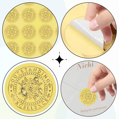 CRASPIRE 625Pcs Excellence Outstanding Gold Envelopes Seals Stickers 1.5" Foil Embossed Self Adhesive Certificates Round Labels for Invitation Graduation Award Diplomas Wedding Gift Wrapping Decor