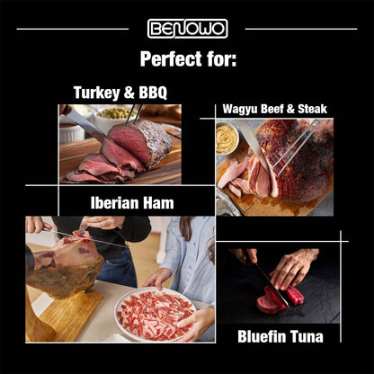Benowo Carving Knife Set 2-Piece, 8-inch Turkey Carving Knife and Fork Set Stainless Steel Kitchen Knife for Steak, Hibachi Knife and Fork, BBQ Carving Fork with Gift Box – Designed in USA