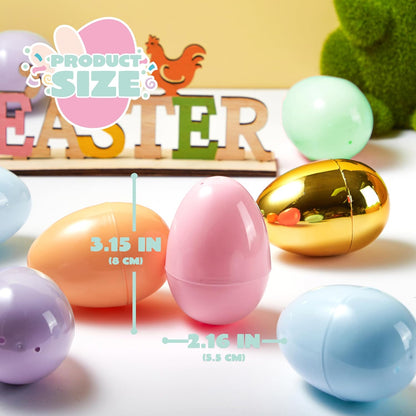 48 3.15" 2 JOYIN PCS Pastel Easter Eggs + Golden Eggs, Empty Easter Eggs Fillable, Colorful Plastic Eggs Bulks