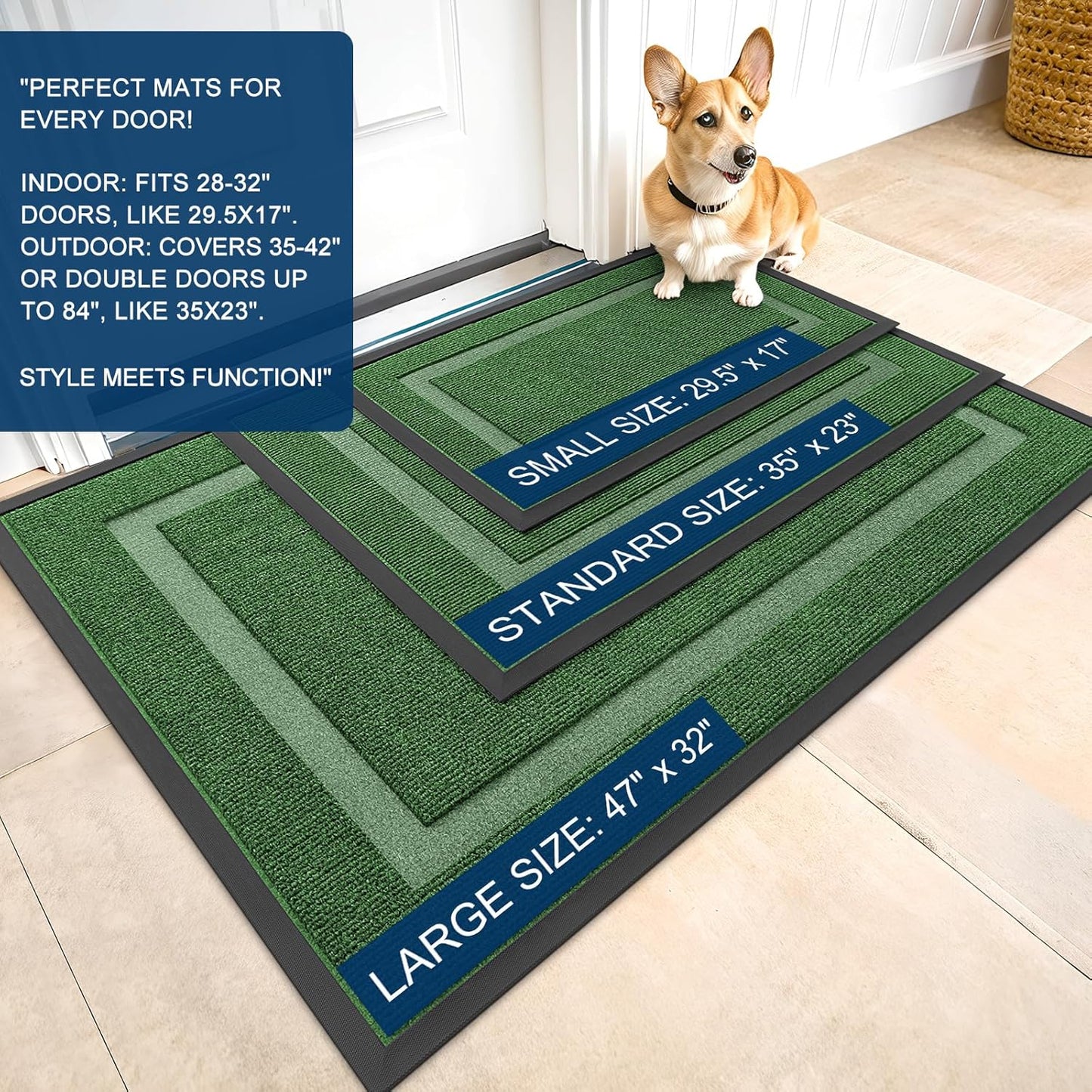 OLANLY Indoor Outdoor Front Door Mat - Waterproof, All-Weather, Easy Clean | 29.5x17 Inches, Green