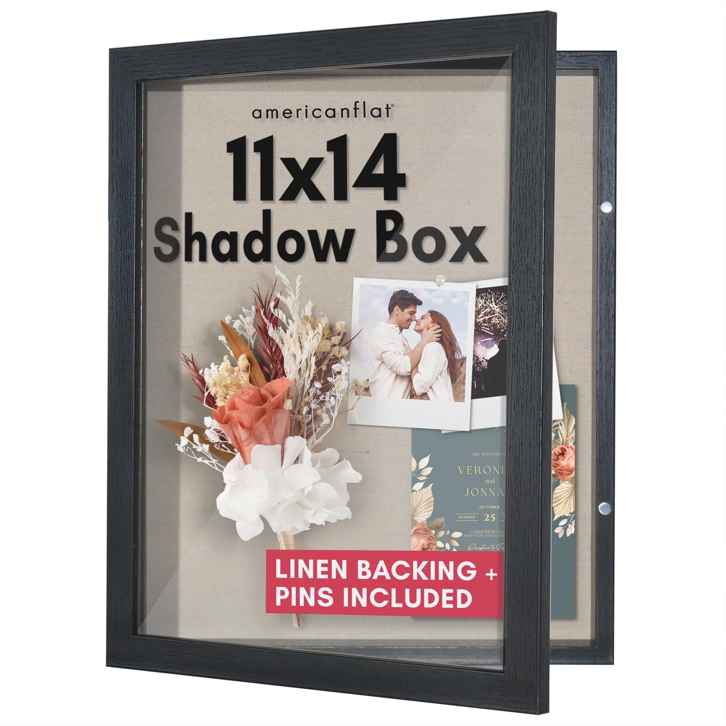 Americanflat Front Opening 11x14 Shadow Box Frame with Shatter-Resistant Glass - Silhouette Collection - Shadow Box Display Case for Tabletop and Wall Display - Black