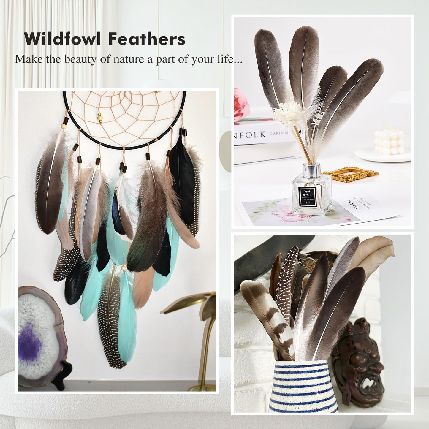 iHUFeather 120pcs Natural Pheasant Feathers Bulk Spotted Feathers 10 Styles Mixed Feathers for Crafts DIY Hat Floral Arrangements Wedding Home Decorations