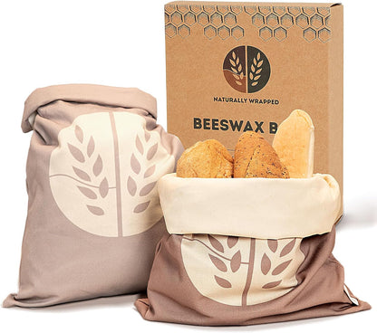 NATURALLY WRAPPED (2 Pack) Reusable Beeswax Bread Bags for Homemade Bread Extra Thick Cotton, XL Natural Cotton Beeswax
