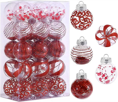Skiennix 30-Piece Christmas Ornaments Set - Shatterproof Red & Clear Baubles for Holiday Decor