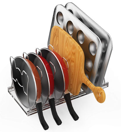 Simple Houseware 7 Adjustable Compartments Pot and Pan Organizer Rack Lid Holder, Chrome