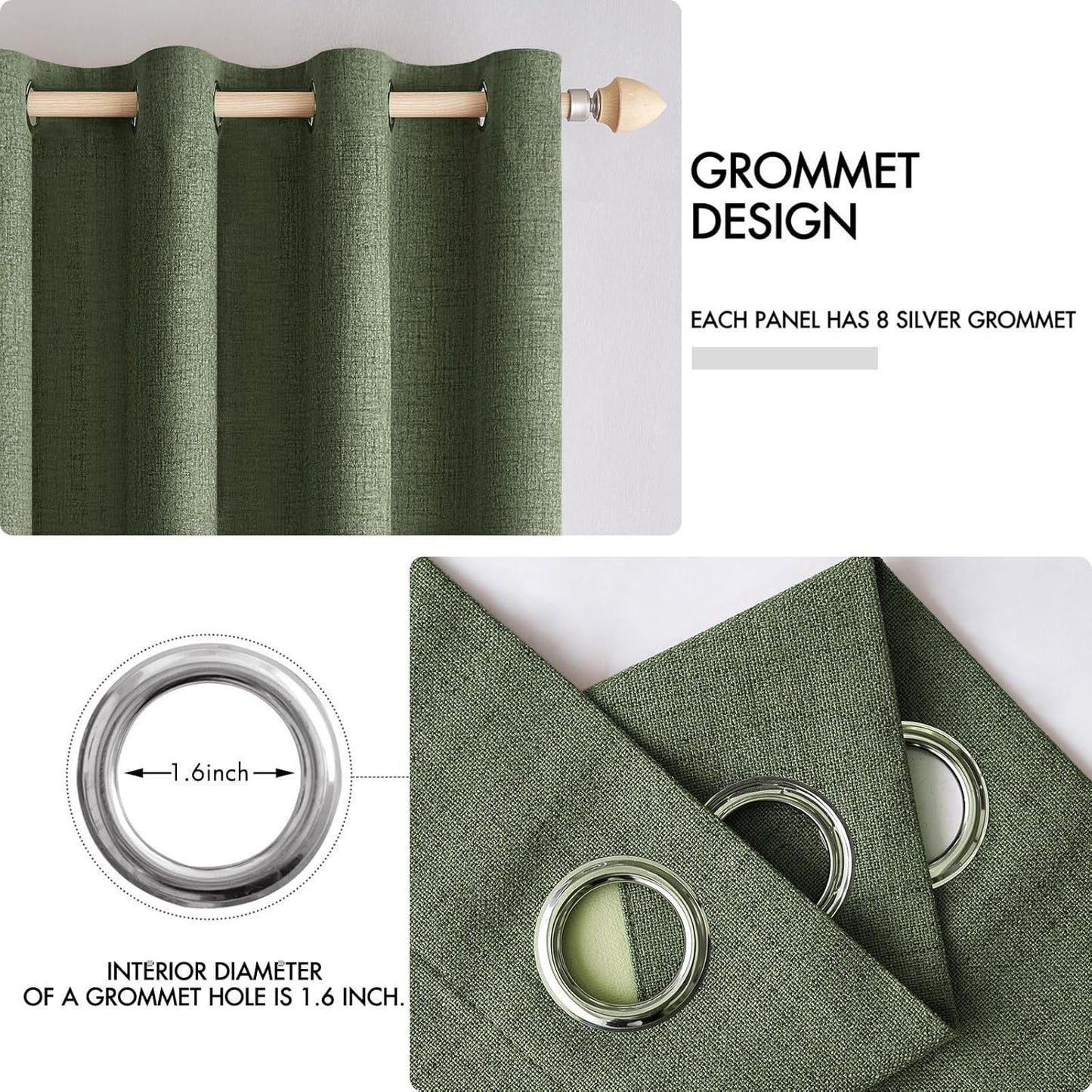 MIULEE 100% Blackout Linen Textured Curtains - Thermal Insulated Olive Green Drapes | 52 x 84 Inch (2 Panels)