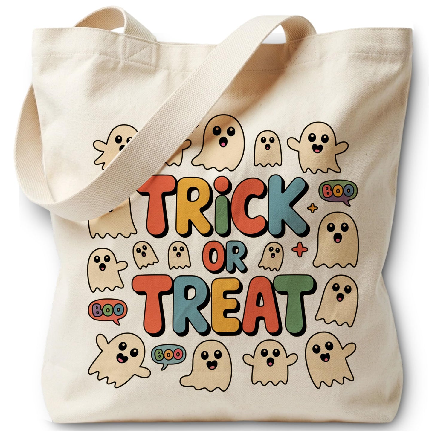 LRYBUD Halloween Tote Bag Trick or Treat for Women Canvas Womens Work Tote Bag Gifts