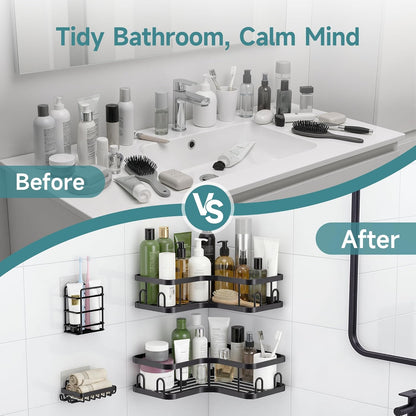 4-Pack, Veken Corner Shower Caddy Advanced Rustproof Design, No Drilling Adhesive Shelves, Rack with Soap Holder, Large