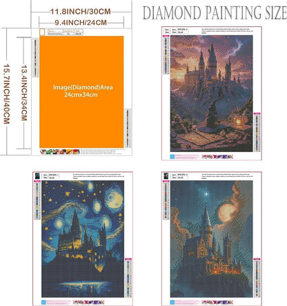EIBEILI Diamond Art Kits for Adults - 3 Pack Magic Castle 5D Diamond Painting Kits for Beginner,DIY Magic Hat Gem Art Full Drill Diamond Dots Crystal Craft Kits for Home Wall Decor Gifts 12x16inch