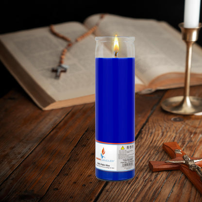 Mega Candles 1 pc Unscented Blue Glass Container Devotional Prayer Candles, Shortening Wax Candle 2 Inch x 8 Inch, Sanctuary, Vigils, Prayers, Spiritual, Blessings, Religious, Altar, Remembrance