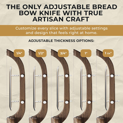Adjustable Bread Bow Knife for Perfect Slices, Premium Wooden Frame, Tool-Free Blade Replacement, Multi-Thickness Cutter for Homemade Bread, Sourdough, Bagels, Loaves - Australian Mountain Ash