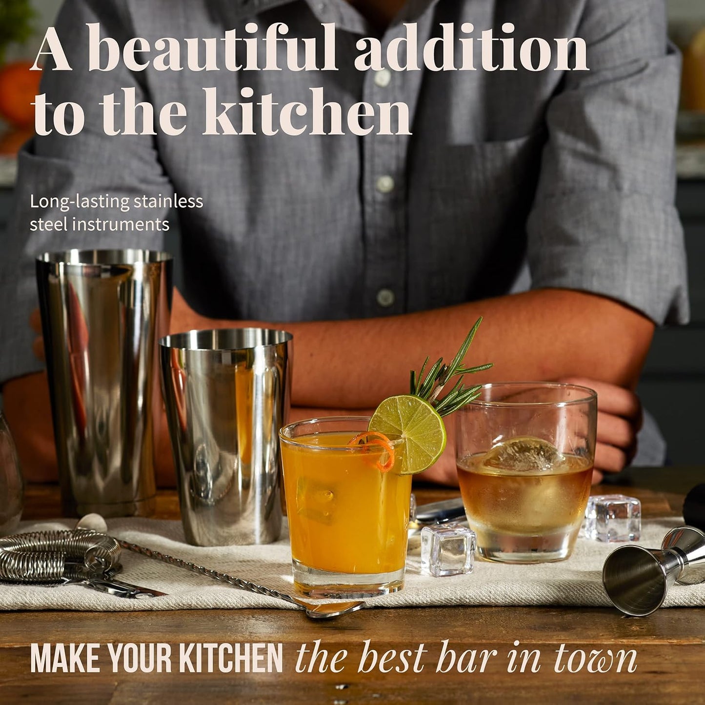 13 Set Mixology & Craft Bartender Kit - Piece Including Stainless Steel Cocktail Making with Bar Stand & Boston Shaker