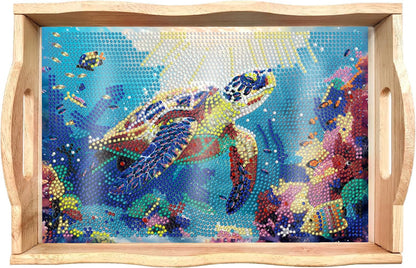 EWJRNSF Diamond Art Kits for Adults Wooden Serving Trays with Handles, 5D Diamond Painting Big Gem Arts and Craft Gifts Trays Decor Gift Home Decor 7.8x11.8 Inches Turtle A