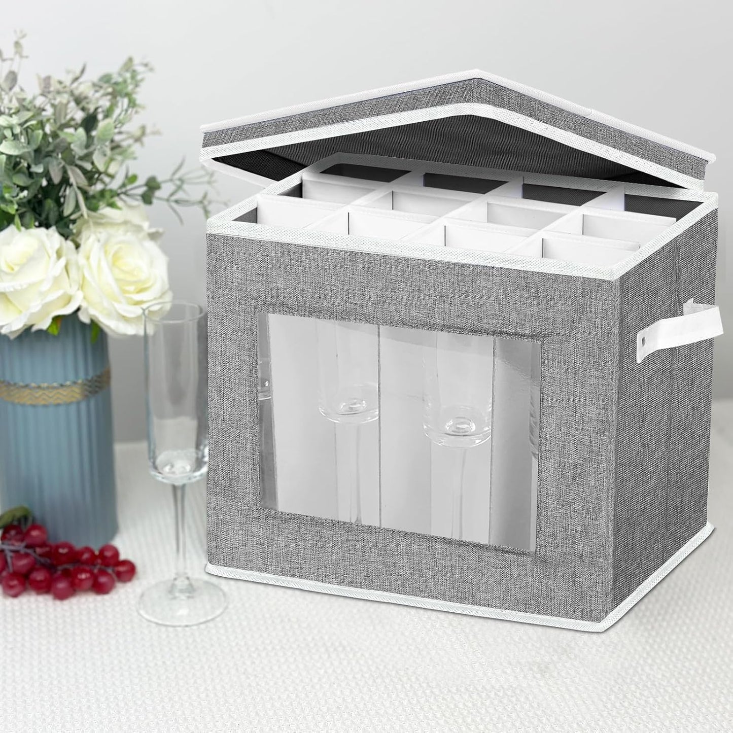 Champagne Flute Storage Box: Hard Shell Stemware Storage Case Organizer for 12 Crystal Champagne Flutes