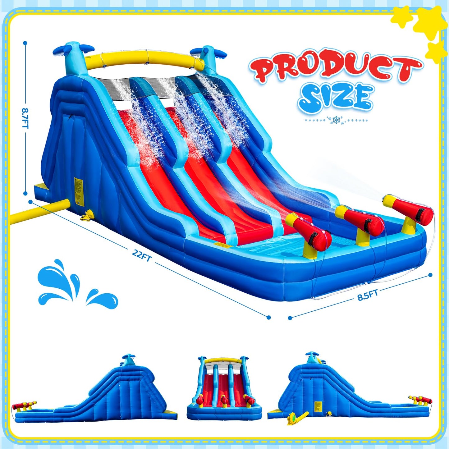 22FT Oxford Inflatable Water Slide Family Version of Water Park Equipped with a Pool Climbing Area and Slide Track Suitable for Summer Swimming Pool Parties and Family Gatherings （Include Blower）