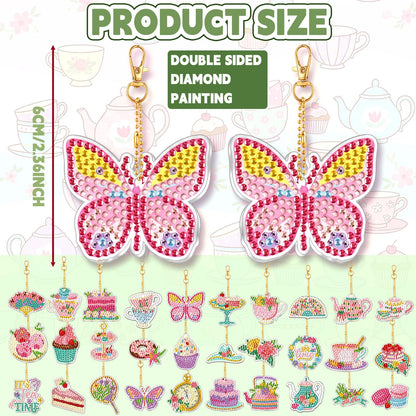 Huquary 30 Pcs Diamond Painting Keychains Tea Party Diamond Art Sets for Adult, Double Sided 5d Diamonds Hanging Keychains for Adult Beginner DIY Crafts Party Gift