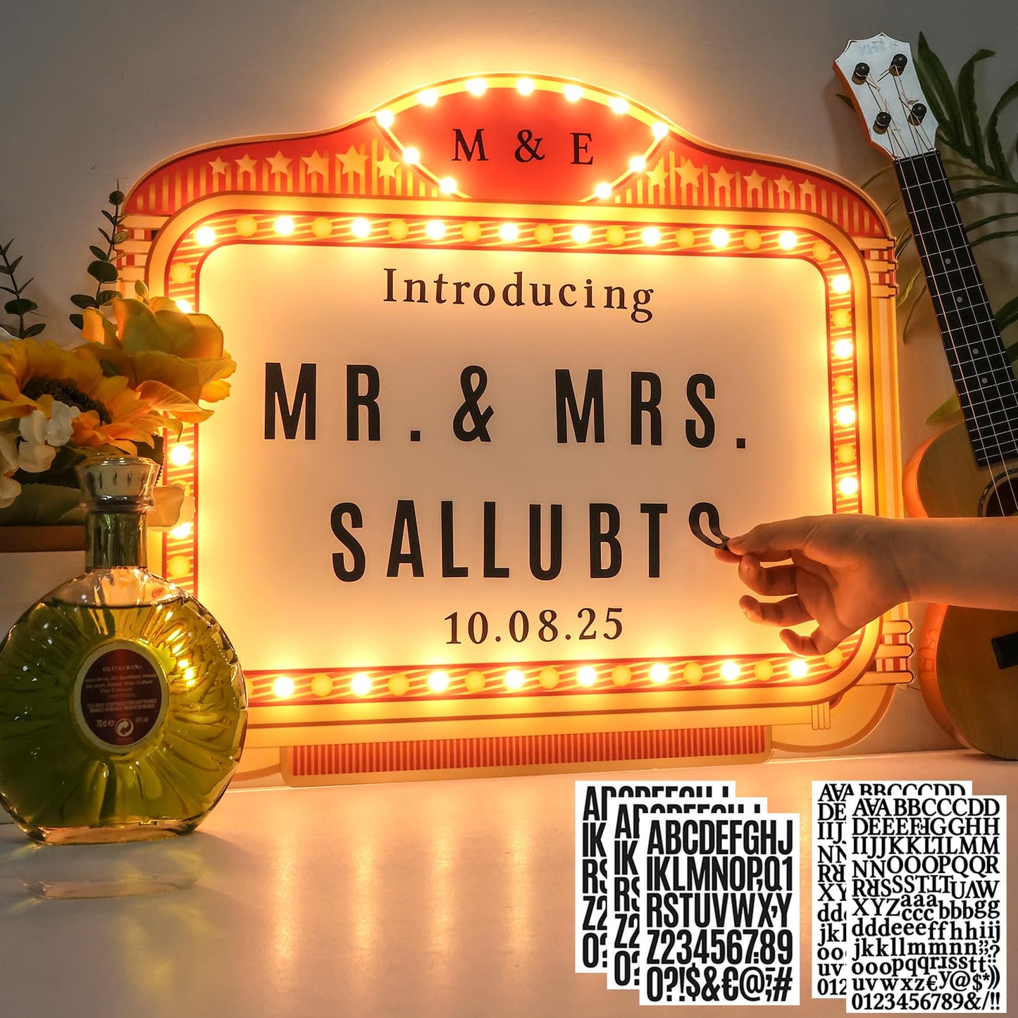 22IN Large Wedding Bottle Service Sign, Personalized Wedding Entrance Props Led Marquee Sign for Reception, Custom Light up Marquee Sign for Bridal Engagement Anniversary Nightclub Gift