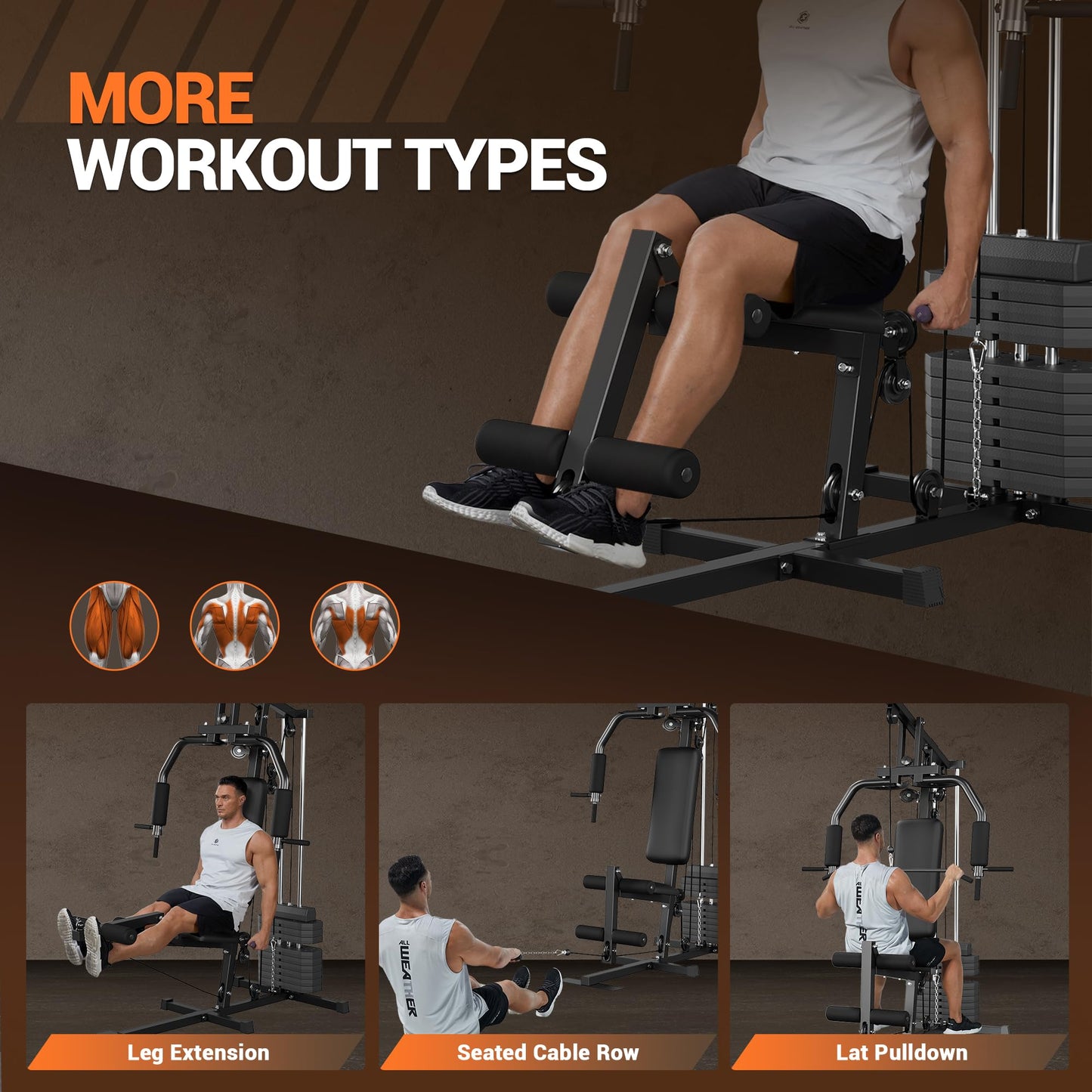 Home Gym Equipment, Multifunctional Workout Station with 100LBS Weight Stack, Home Gym Machine for Full Body Traning with LAT Pulldown System