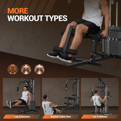 Home Gym Equipment, Multifunctional Workout Station with 100LBS Weight Stack, Home Gym Machine for Full Body Traning with LAT Pulldown System